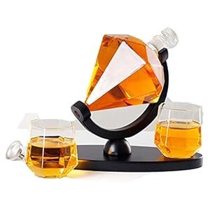 Creative Whisky Decanter Globe Set, Glaswerk voor diamantvorm, met 2 glazen en houten basis whisky-bril