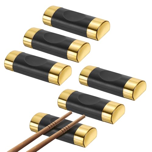 sourcing map 6pcs Fiberglass and PP Chopstick Rest, Pillow Shape Chopstick Stand Holder Knife Rest for Countertop Holding Chopstick Spoon Forks Knife Tabletop Decoration, Black Gold