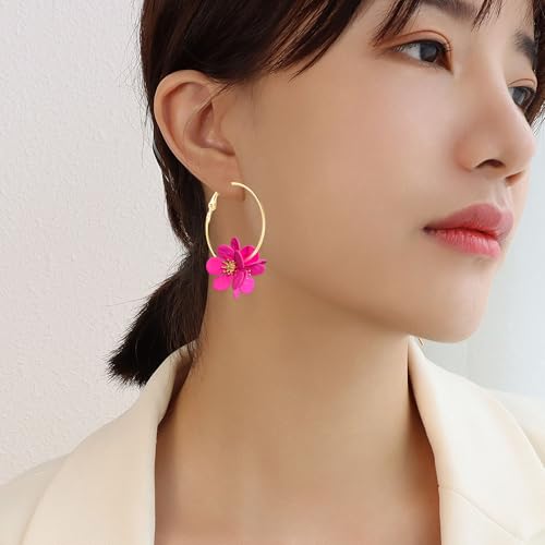 Lightweight Bohemian Metal Flowers Dangle Drop Earrings Handmade Petal Hoop Earrings for Women Vacation Wedding2