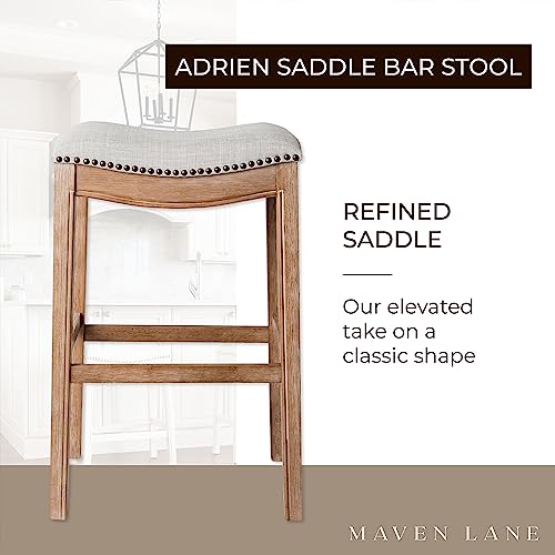 Maven Lane Adrien Kitchen Saddle Backless Bar Stool With Nailhead Trim, Weathered Oak, Bar Height #TOP2