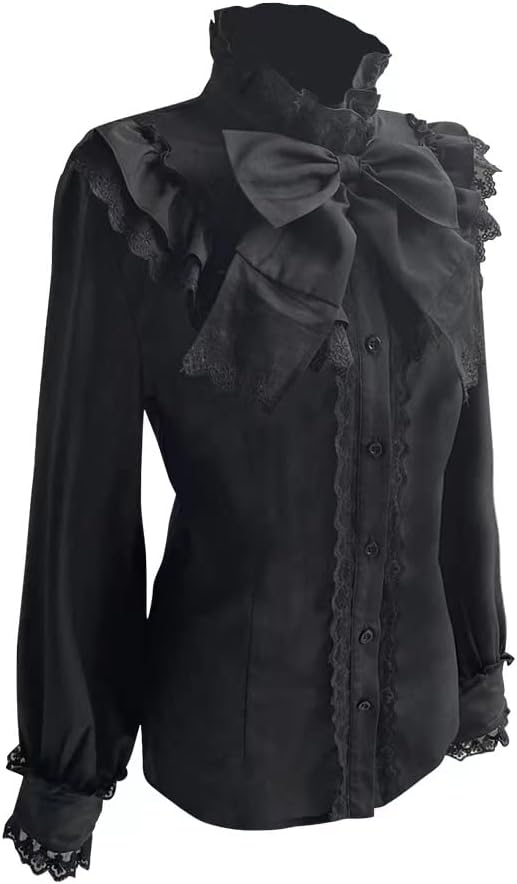 Victorian Blouse Women’s Gothic Lolita Renaissance Shirt Vintage Long Sleeve Lotus Ruffle