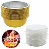 Material de alta calidad: respetuoso con el medio ambiente. El material de la lámina de aluminio es resistente a la oxidación, soporta altas temperaturas y no se deforma fácilmente. Evita que los alimentos se empapen, lo mantiene fresco y facilita el transporte. Sartenes de aluminio de doble revestimiento, lo que significa que no son finas. Incluso cuando se llenan de agua o alimentos, no se deforman durante el almacenamiento y el transporte.