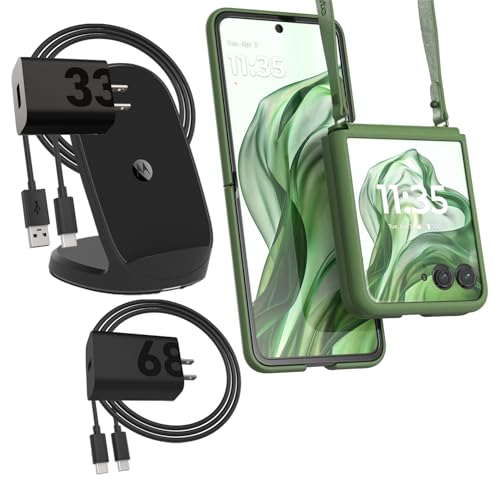 Motorola Razr+ (Plus) 2024/2025 Spring Green Adjustable Cross Body Case + TurboPower Wireless Stand + 33W Charger + TurboPower 68W Charger