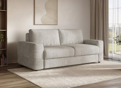 DecoInParis Canapé Convertible Express 3 Places en Velours chiné Beige Amaury