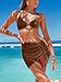 ZAFUL 3 Piece Swimsuits for Women Thong Sarong Wraps Bikini Set Coverup Bathing Suit Ribbed Side Tie Velvet Swimwear Coffee L