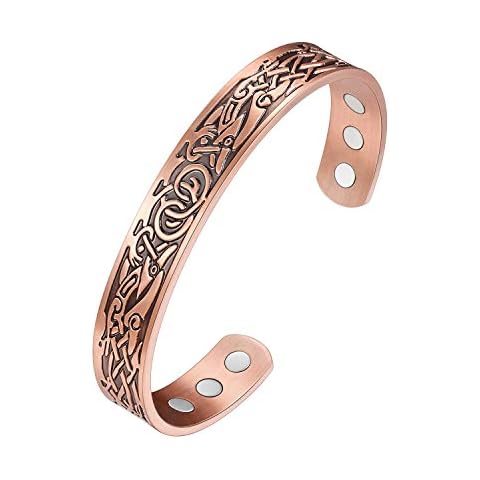 Jeracol Copper Magnetic Bracelets for Men Women,100% Solid Copper Magnetic Brazaletes with 6 Ultra Strong Magnets,Adjustable Sizing Cuff Bangle with Jewellry Gift Box Cover