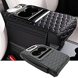 Priprilod Car Center Console Armrest Pillow, Leather Memory Foam Car Armrest Cushion with Cup Holder & Phone Holder, Universal Armrest Storage Box Protector for Most Vehicles, Car Accessories (Black)