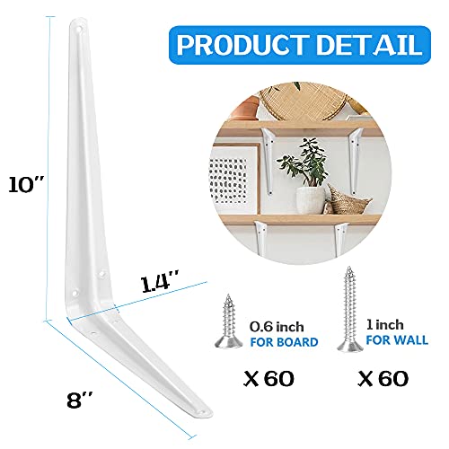 20 Pack Shelf Brackets 10 Inches White, Heavy Duty Steel Metal L Brackets For Shelves, J Brackets Wall Angel Corner Brace For Wood Board #TOP1