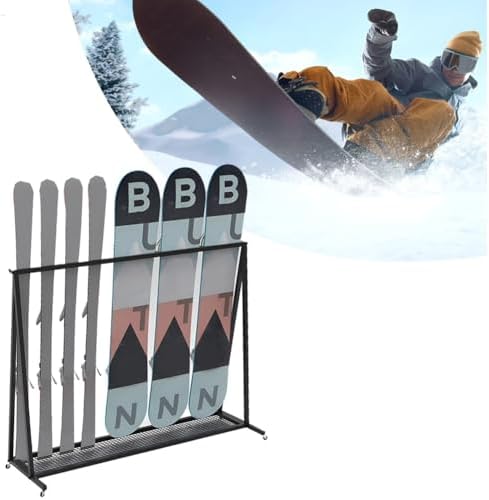Multi-Purpose Metal Sports Equipment Rack - Space-Saving Storage for Skateboards, Snowboards, Skis & Scooters - Ideal for Home, Shop & Resort Display Solutions