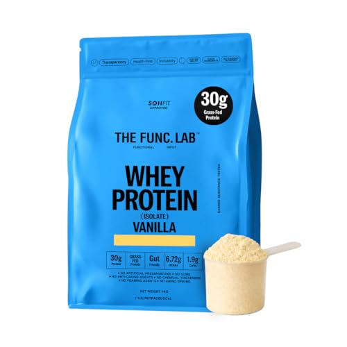 Image of The Func. Lab Whey Protein Isolate - Vanilla Flavour | 1 kg | Grass‑Fed, 30g Protein, 6.72g BCAA per Scoop | High Protein Supplement for Muscle Growth, Digestion and Absorption Support