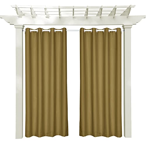 Macochico Waterproof Indoor/Outdoor Curtains, 52" W x 84" L, Linen Textured Curtain Panel for Gazebo/Pavilion/Porch/Yard/Cabin, Privacy Drapery Panels Sun Blocking Drapes (Beige, 1 Panel) 52