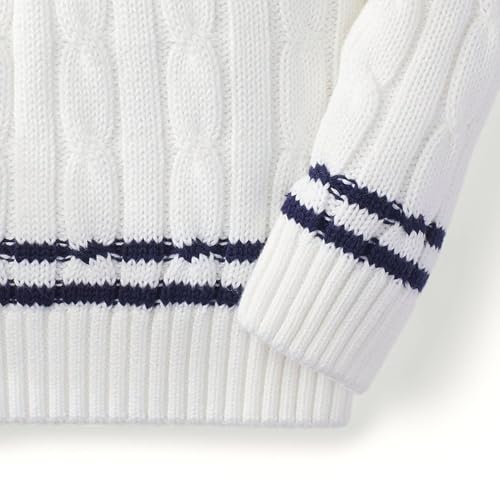 Image of Hope & Henry Boys' Organic Long Sleeve V-Neck Cricket Sweater, M (7-8), White with Navy