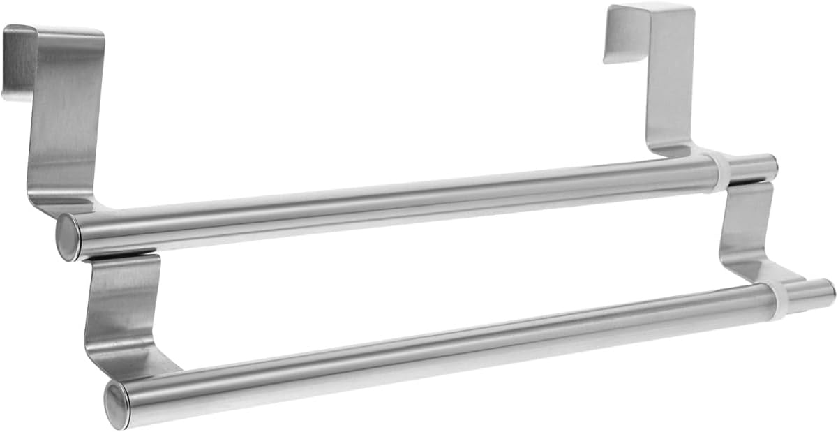 Double Layer Towel Rack Stainless Steel Hangers Wall Storage Cabinet Hanger Wall Mounted Towel Holder Cupboard Towel Holder Wall Mounted Clothes Rack Door Towel Shelf No Punching