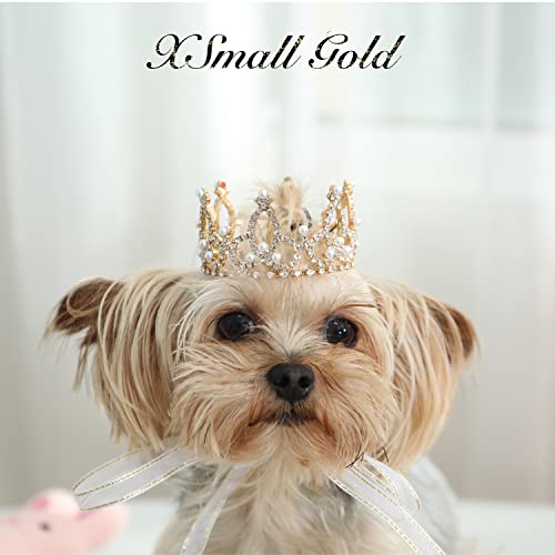 Lovelyshop Pet series Gold Plated Royal Rhinestone Pearl Full Round Dog/Cat Crown for Costume Hair Accessories-Medium Size - Image 2