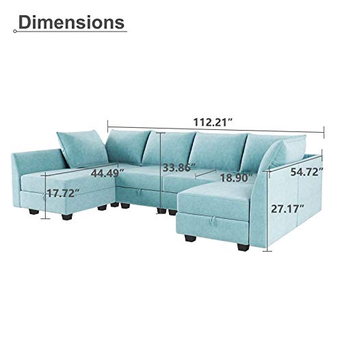 Honbay Convertible Modular Sectional Sofa U Shaped Couch With Storage Seat Modular Sofa Couch With Wide Chaise, Aqua Blue #TOP1