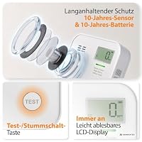 Smartwares CO-Melder - 10-Jahres-Batterie - 10 Jahre Lebensdauer - LED-Bildschirm & Anzeige - Testknopf - FGA-13091 – Ansicht 7