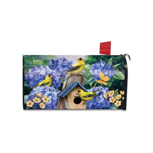 Briarwood Lane Spring Mailbox Cover - Standard Size - Goldfinches and Hydrangea for Spring Mailbox Cover