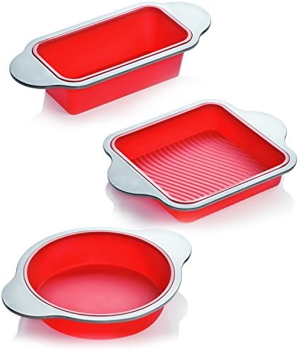 Boxiki Kitchen Silicone Baking Pans Set. 3 PCS Professional Non-Stick Baking Cake Pans Set includes Silicone Round Cake Pan, Square Cake Pan and Bread Loaf Pan. - Thumbnail 2