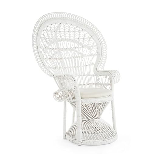 KOUBOO Pecock Grand Peacock Chair in Rattan with Seat Cushion, White, Large