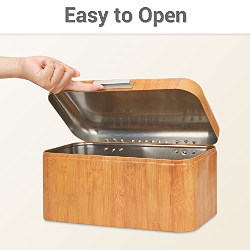 Alhom Bread Box/Keeper/Holder/Bin For Kitchen Counter, Countertop, Bread Storage Container, Stainless Steel, Vintage, Metal, Wood Grain Design #TOP3