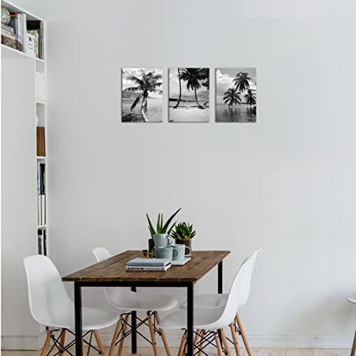 Feifanmei Tropical Palm Tree Canvas Wall Art Black And White Villa Beach Landscape Picture Painting Giclee Printed For Bathroom Office Wall Decoration Stretched And Framed Ready To Hang 12"X16"X3 #TOP4