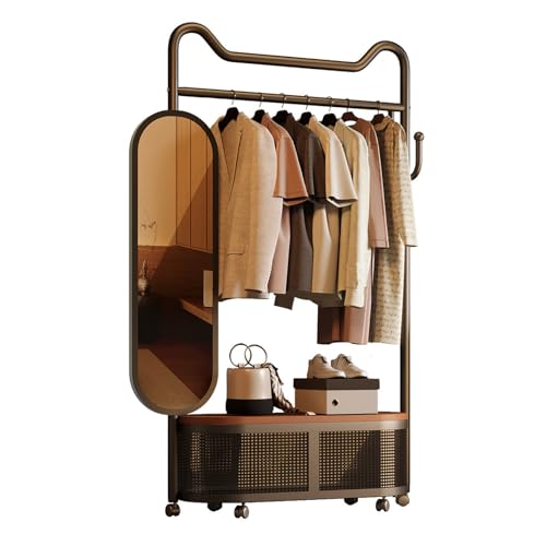 ZzERTE Burro Ropa Con Ruedas,Perchero Burro De Metal Con Espejo,Almacenaje Multifuncional,Para Camera Da Letto,Soggiorno,Lavanderia(Black,100cm/39.4in)