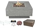 Elementi Manhattan Gas Fire Pit Cast Concrete Fire Table, Outdoor Fire Pit Electronic Ignition | Canvas Cover, Lava Rock Included | Free AMS Wind Guard & Table-top Firepit | Light Gray (Propane Gas)