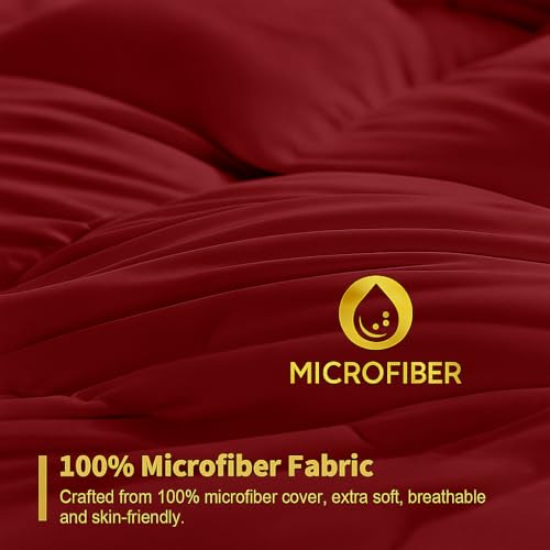 Image of Comforter Double Bed - 220 GSM AC Quilt Dohar - Soft Microfiber Blanket - 90x100 Inches - Burgundy Color - Lightweight Cozy Winter Rajai - Machine Washable