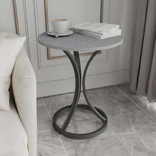 Mesa auxiliar redonda de mármol gris Gray1 con estructura de metal para café 2