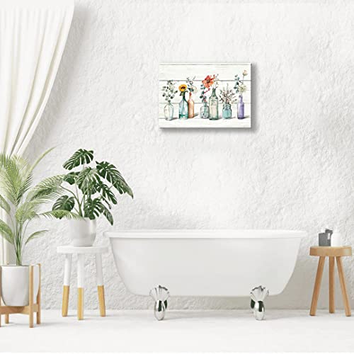 Bathroom Wall Art Rustic Bathroom Decor Farmhouse Botanical Floral Bathroom Pictures For Wall Flower Canvas Painting Prints Modern Artwork Decoration For Kitchen Dining Room Living Room Office 20"X16" #TOP2