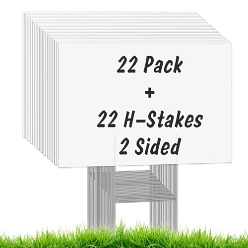 22Pcs Blank Yard Signs with Stakes, IKAYAS 17X12inch White Garden Yard Signs Yard Sale Signs Corrugated Plastic Signs for Party Decorations,Garage Sale, Guidepost, Open House