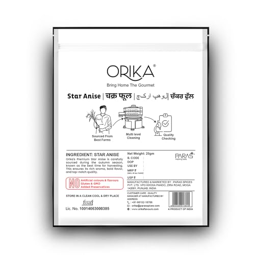 Image of Orika Star Anise (Chakra Phool) Whole Spice | 100% Natural, Aromatic Spice for Indian Cooking & Masala Chai - 25g Pouch (1)