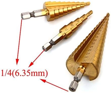 ACENIX® 3 Pcs Large HSS Steel Step Cone Drill Titanium Bit Set Hole Cutter 4-12/20 / 32mm