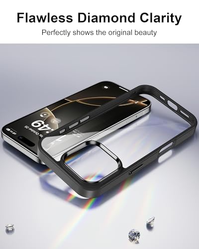 Image of HOOMIL Case for iPhone 16 Pro 6.3-Inch, Non-Yellowing, Drop Protection, Anti-Scratch Transparent Hard Back Phone Cover - Black