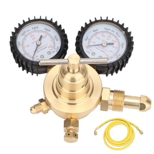 HeeHoo High-Pressure Nitrogen Regulator and Hose Kit, Brass Body with Dual Gauge, Built-in Safety Valve, CGA 580 Inlet, 1/4