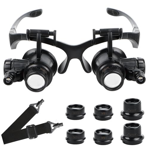 Gafas lupa con luz, banda para la cabeza, lupa de lectura, lupa, lupa de aumento, gafas lupa LED con luz ajustable montadas en la cabeza, lupa de diadema, para joyeros, costura, manualidades