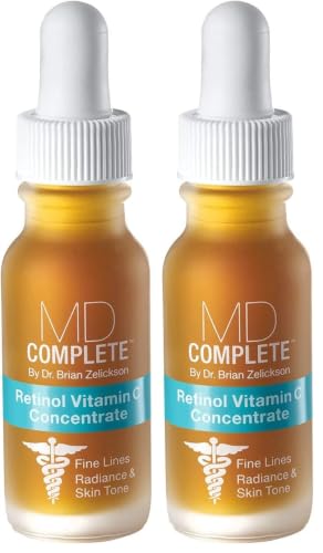MD Complete Retinol Vitamin C Concentrate Serum | Anti-Aging High Potency Vitamin C Serum | with Retinol, Vitamins C & E, Omega 3-6 & 9, Fruit Seed Extracts 0.5fl oz (Pack of 2)
