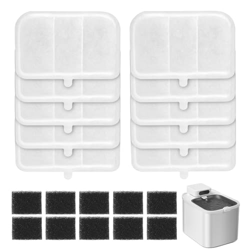 Filtri per Fontana per Gatti, Filtro di Ricambio per 3L Everweet Max Fontana per Gatti Senza fili, Resina e Carbone Attivo Filtra le Imperfezioni Dei Capelli e Migliora l'odore (10 Filtri +10 spugne)