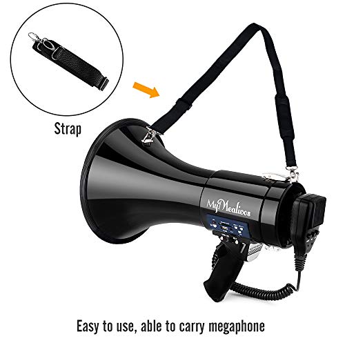 Mymealivos Megaphone With Siren Bullhorn 50 Watt - Bullhorn Speaker With Detachable Mic, Portable Lightweight Strap & 3.5Mm Aux Input - Professional Outdoor Voice For Police & Cheerleading (Black) #TOP7