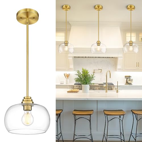 AUTELO Gold Pendant Lights, 1-Light Pendant Lights Kitchen Island in