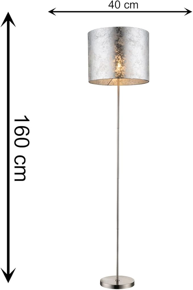 Globo Globo Design staande lamp Amy I met E27 led, stoffen kap Ø 40 cm, zilverkleurig gemarmerd voor huiselijk licht photo 3