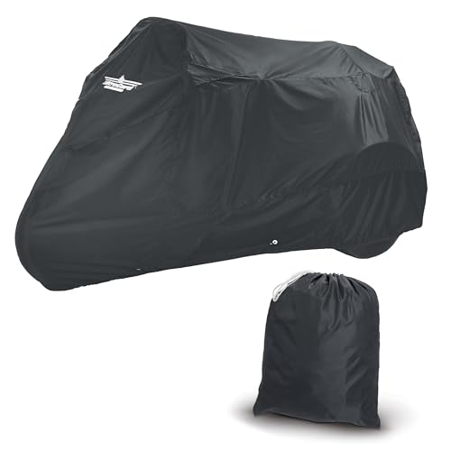 UltraGard Motorcycle Trike Cover - Weather-Resistant with Elastic Hem, Rustproof Grommets, Storage Bag, Windshield Liner, Antenna Flaps & Expandable Windshield Pockets