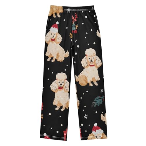 ZZXXB Poodle Mistletoe Branches Boys Long Pants Soft Trousers Elastic Waist Kids Lounge Bottoms with Pockets S-XL