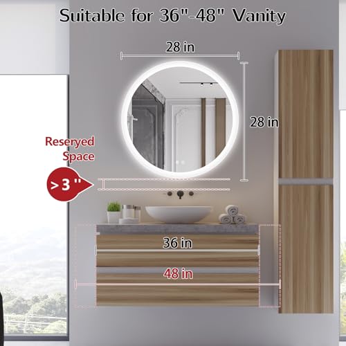 Niccy 28 Inch LED Round Mirror with Light, Backlit/Front Lighted, Frameless LED Wall Mounted Bathroom Vanity Mirror, 3 Color Stepless Dimmable 3000K/4500K/6000K, LED Anti-Fog Lighted Bathroom Mirror by Niccy - Image 2