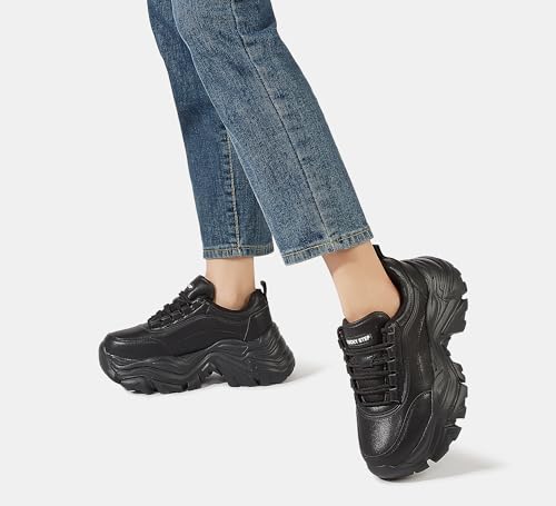 LUCKY STEP Women Chunky Platform Dad Black Casual Lace-Up Walking Sneaker(Black,6.5 B(M) US) by LUCKY STEP - Used condition - Image 8