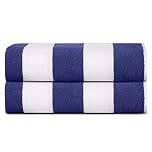 SweetNeedle Beach Towels for Adults Pack of 2 - Royal Blue-White Cabana Striped Classic - 100% Cotton Terry Ringspun Pool Towel, Quick Dry, Super Absorbent Swimming large towel, 100x150 cm