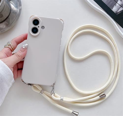 Étui en silicone liquide blanc avec cordon pour iPhone 14 Pro Max