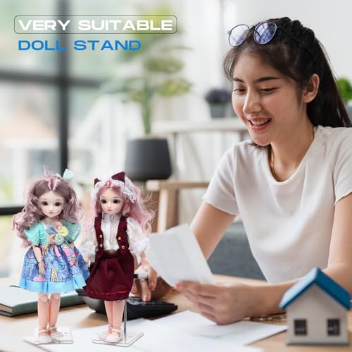 Image of Wonderjune 12 Pcs Action Figure Stands for 8 to 12 Inches Dolls Flexible Assembled Action Figure Display Holder with Adjustable Metal Support Arm Stands Base (Clear)
