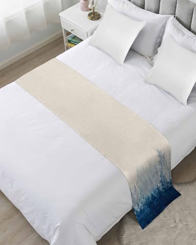 DecorLovee Blue Botanical Bed Runners for Queen Size Bed, Decorative Bed Throws for Foot of Bed, Spring Summer Farmhouse Retro Beige Bed Runner Sofa Throw Bedding Scarf Protector Slipcover for Bedroom