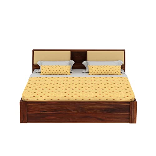 Image of Solid Sheesham Wood Mayor Queen Size Bed Without Storage and Headboard Storage for Bedroom Wooden Double Beds Home Furniture for Living Room Hotels (Honey Finish)